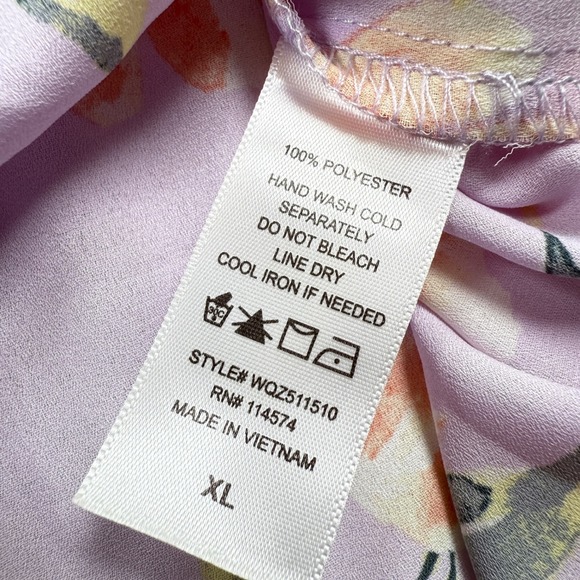 Pleione Floral Tie Neck Blouse Women's XL Purple Cottagecore Romantic Boho Chic - Picture 5 of 8